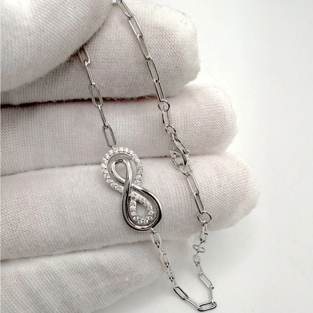 7” .925 Sterling Silver Infinity Style Cz Bracelet
